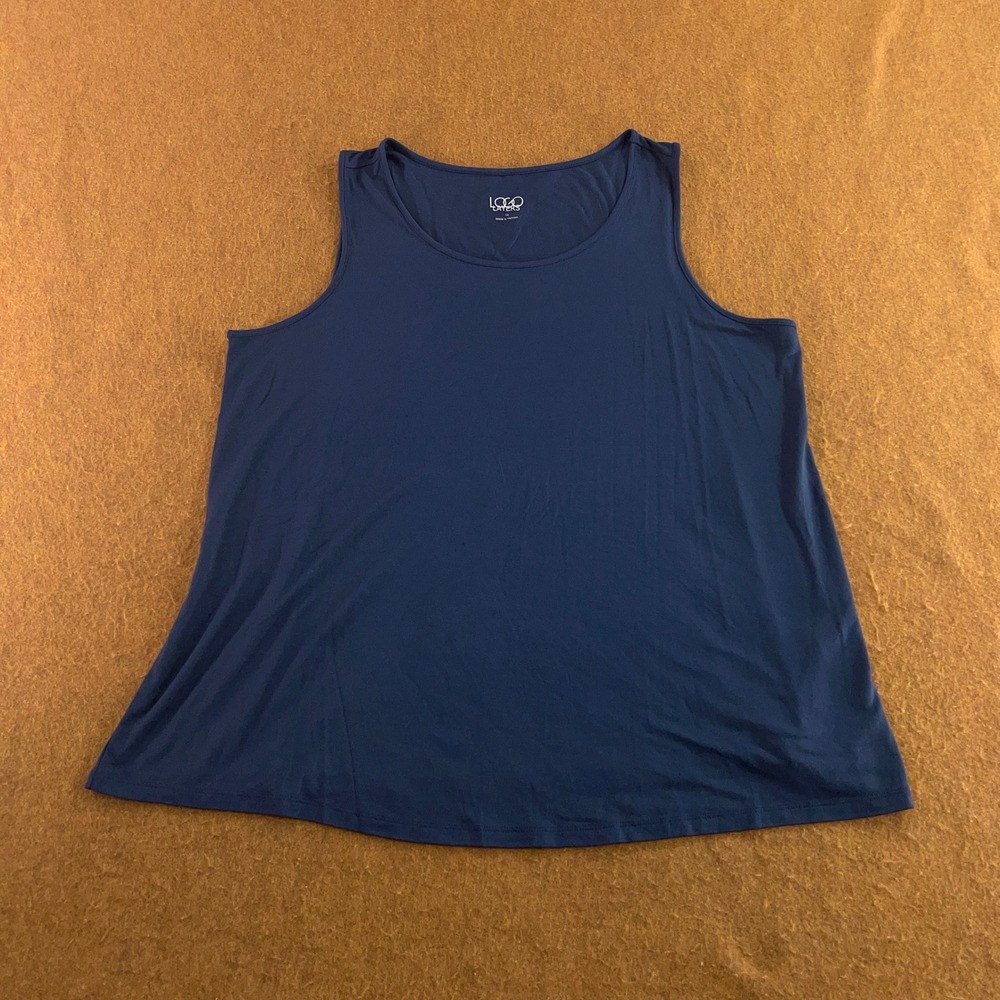 LOGO Layers Womens 1X Navy Blue Rayon Spandex Scoop Neck Tank Top New